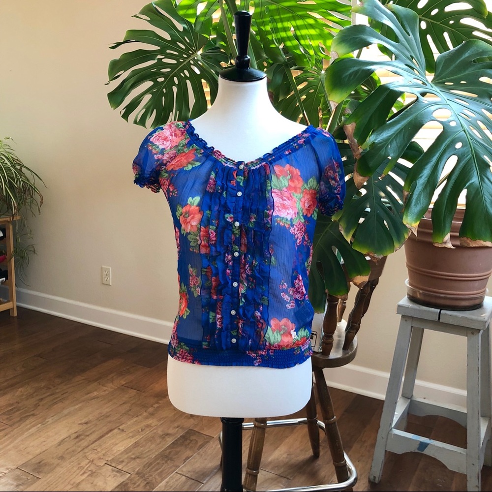 Abercrombie & Fitch Cinched Blue Floral Top